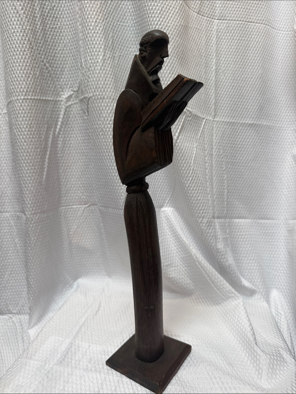 Vintage Hand Carved Wooden Monk Friar Reading Book Religious Folk Art 15”